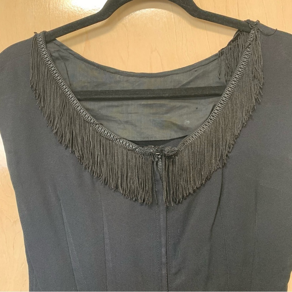 Handmade No Tags Vintage Dress Women Black with tassel fringe at neck. LBD - Picture 5 of 9